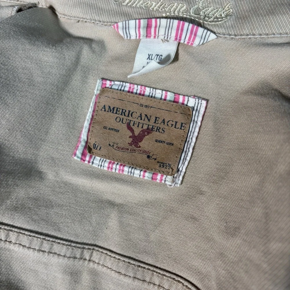 American Eagle Cropped Jacket Womens  XL (Fits Medium) Tan Denim Y2K Casual Fit‎
